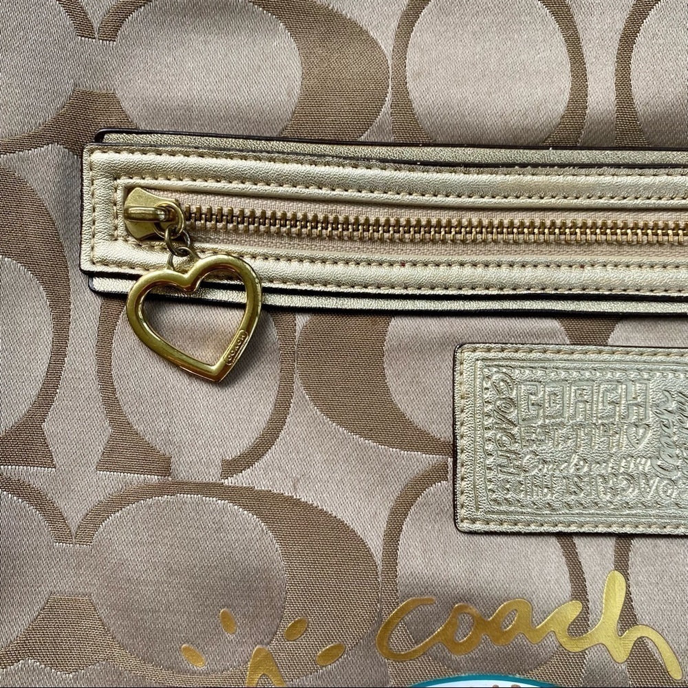 Coach Daisy Glitter Poppy C Appliqué Tan Bag - Monogram with Orange & Teal - Picture 4 of 9